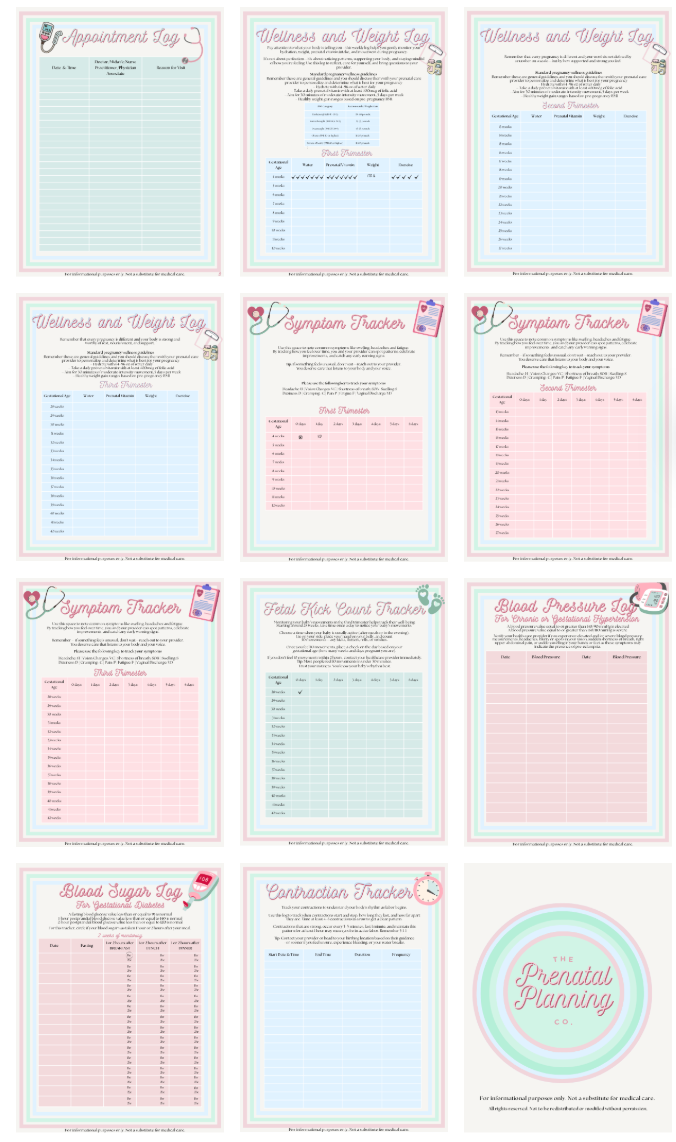 Prenatal Wellness Tracker with Mom-To-Be Artwork (Digital Download)
